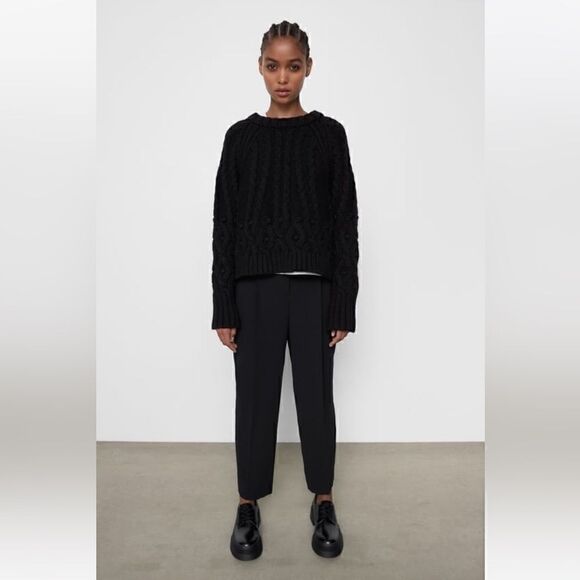 ZARA Flowy High Waisted Dress Pants Black L - Picture 1 of 5